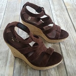 Wedge Brown UGG Suede Strappy Shoes